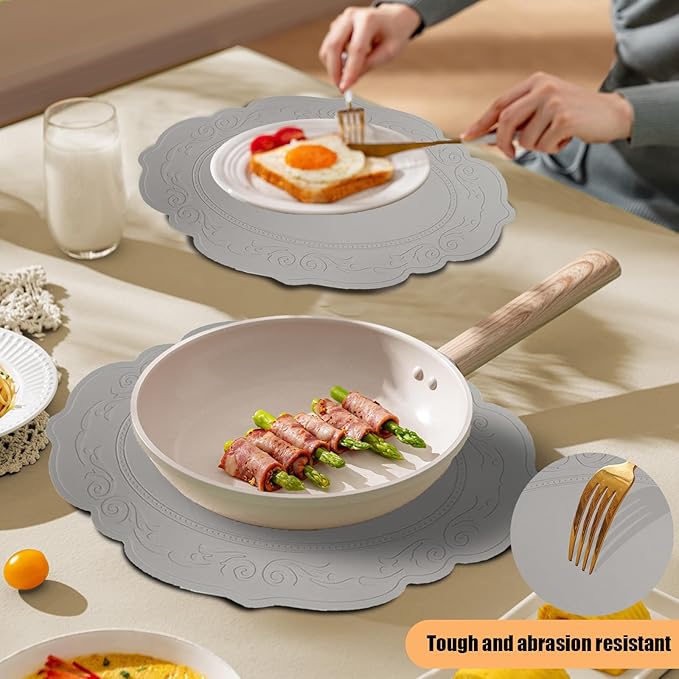 Silicone Placemats Set of 4, Oval Heat Resistant Non-Slip Table Mat, Waterproof Silicone Placemat, Insulating Placemats, Easy to Clean Table Placemats by Siliconty(4, Comb)