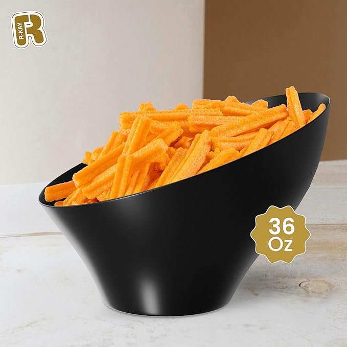 R-kay 6 Pack Black Large Plastic Bowls - Premium Plastic Serving Bowls Heavy Duty For Weddings Catering, Parties, And All Occasions 36 Oz (Black, Large)