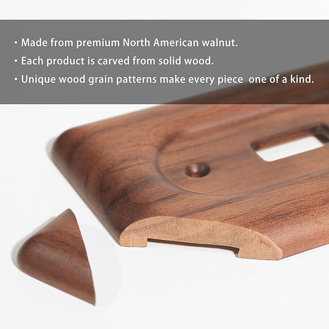Decorative Outlet and Light Switch Covers Solid North American Walnut Plug Plate and Single Toggle Wall Plates for Rustic Contemporary Interiors