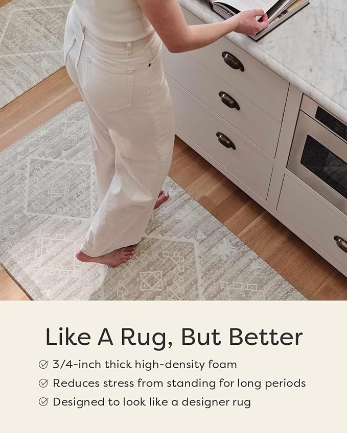 House of Noa Nama Standing Mat – Anti-Fatigue Cushioned Kitchen Mats for Floor | Ergonomic Bounce-Back Foam Kitchen Mats | Anti-Fatigue Mats for Kitchen & Standing | Fawn Silver | 30" x 72"