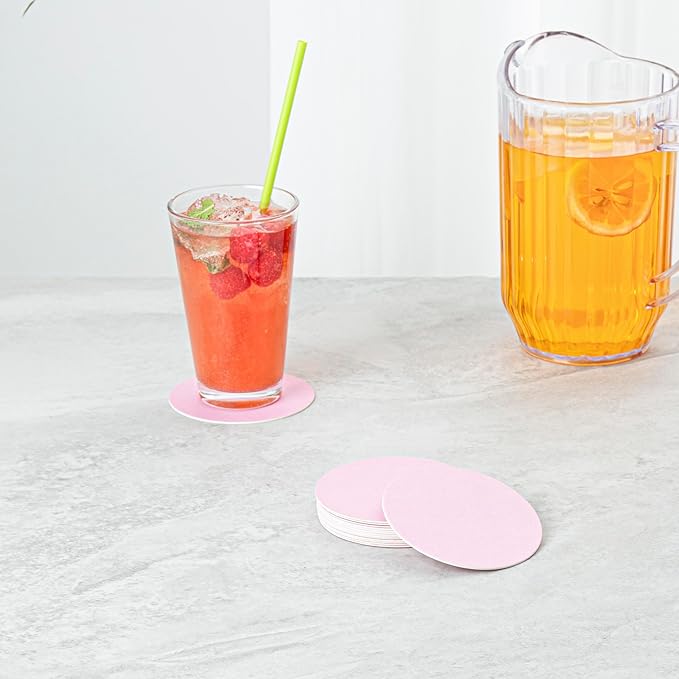 Restaurantware Paper Coasters 100 Pack of 3.5 Inch Disposable Beverage Coasters Absorbent for Hot and Cold Drinks Pink Coffee Cup Essentials for Table Decor, Kitchen, Home Patio or Living Room