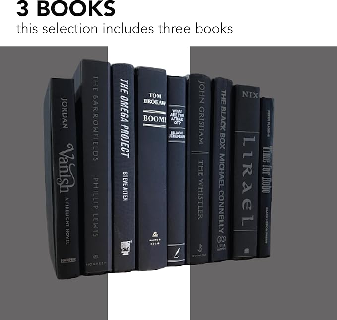 Real Books by Color® (Set of 3, Black Silver) Decorative Bookshelf Home Decor Shelf Styling Photo Prop