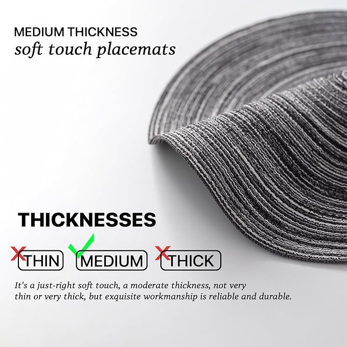 Round Placemats Set of 4 Woven Placemats Washable Braided Table Mats for Dining Table Heat Resistant Non-Slip Circle Place Mats(Mixed Gray)