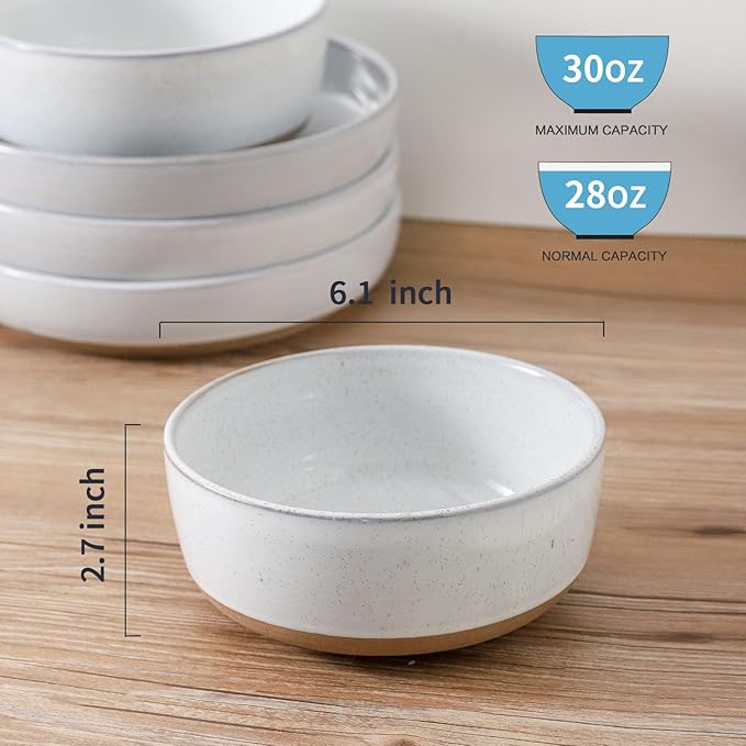 HASENSE 30 OZ Cereal Bowls, Porcelain Soup Bowls for Kitchen, 6 Inch Ceramic Cereal Bowls Set of 6 for Soup, Cereal, Oatmeal and Rice, Microwave and Dishwasher Safe, Bluish White