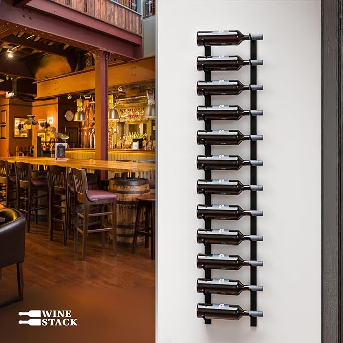 12-Bottle Black Metal Wall Mounted Wine Rack – Modern Industrial Wine Bottle Storage Organizer for Home Bar, Kitchen, Dining Area & Wine Cellar