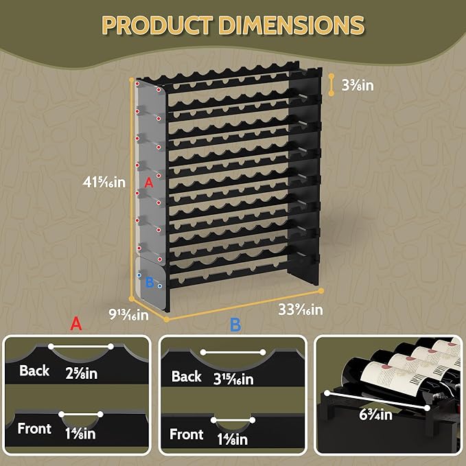 Wine Rack Freestanding Floor, Bamboo 8-Tier 69 Wine Bottle Holder Racks Countertop Cabinet Display, Wooden Stackable Modular Wine Storage Organizer Shelves for Kitchen Bar Cellar Dining Room Black