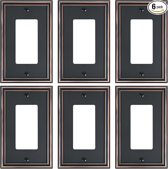 6-Pack Decorator Outlet Cover Plate, Aged Bronze Decorative Switch Plates and Outlet Covers, Durable Zinc Alloy Wall Plates for Electrical Outlets, Receptacle, GFCI Outlet, Dimmer Switch
