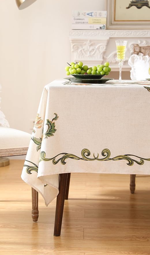 patdrea Designer Linen Rectangle Tablecloth,Vintage French Floral Tablecloths,Wrinkle Free Table Cloth,Decorative Table Cover Cloth for Kitchen,Dining,Tea Party,Home,Christmas,55"*87"