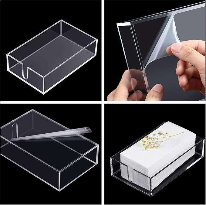 Acrylic Cocktail Napkin Holder for Table, Clear Beverage Napkin Holder Square Rectangle for Dinner, Kitchen, Bathroom, Restaurant, Bar (2 Pieces, 5 x 5 Inch, 9 x 5.5 Inch)