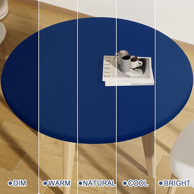 Round Spandex Tablecloth, Elastic Fitted Waterproof Tablecloths for 42"-50" Tables, Stretch Washable Picnic Table Cover for Camping, Dining, Indoor and Outdoor, Navy
