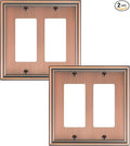 2-Pack Decorative Double Decorator Outlet Cover Plate, Durable Zinc Alloy Antique Copper Wall Plates for Electrical Outlets, Receptacle, GFCI Outlet, Dimmer Switch, 2-Gang Corrosion Resistant