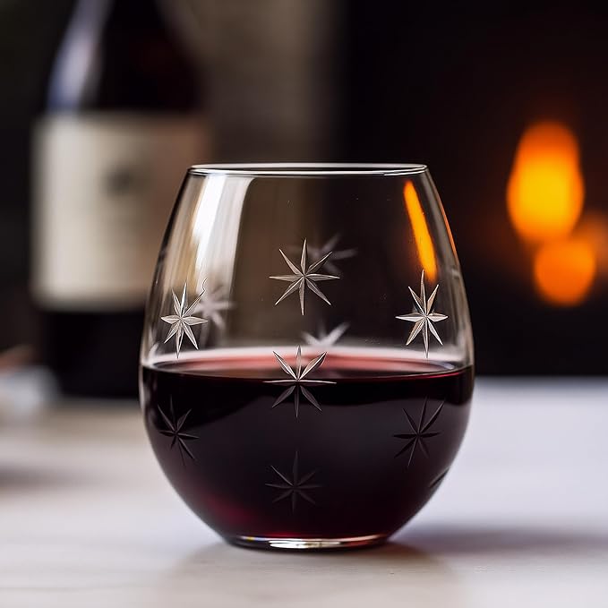 SHOSHIN Handmade Crystal Hand-cut Stemless wine glass (Star set of 4)