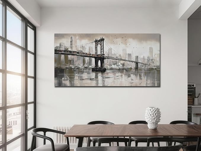 Anolyfi Vintage Brooklyn Bridge Canvas Wall Art Decor, Skylines Cityscapes Gallery Decorative Painting Large Artwork Picture for Hallway Bedroom Kitchen Office Home Decor 40"x20"