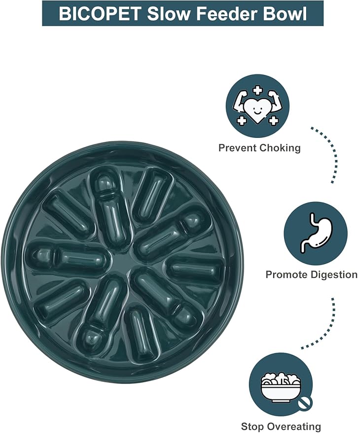 Ceramic Maze Dog Slow Feeder with Non-Slip Silicone Rim – Heavy-Duty Stoneware Bowl with Puzzle Pattern for Bloating & Obesity Prevention (Blue-M)