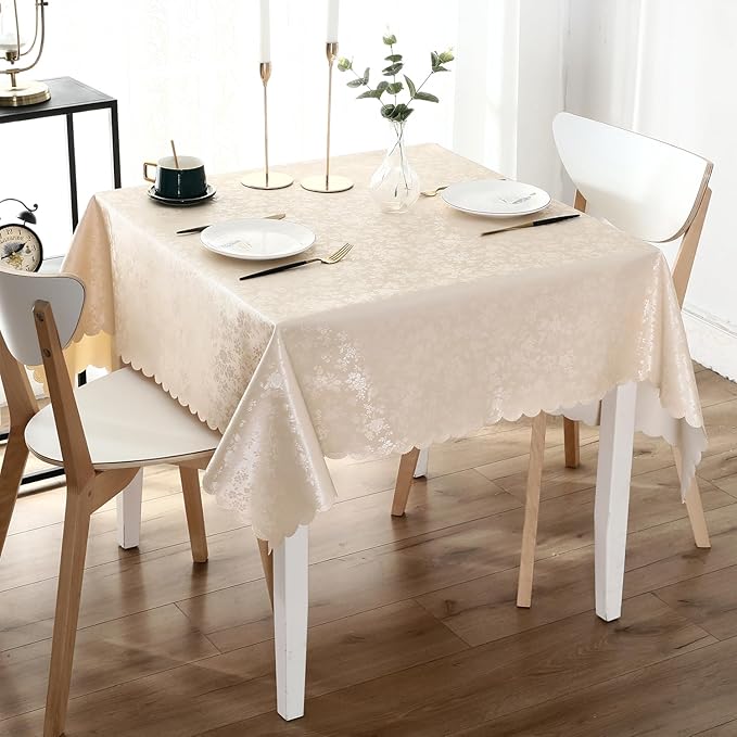 Smiry Square Table Cloth, Waterproof Heavy Duty Vinyl Tablecloths, Wipeable Washable Table Cover for Kitchen and Dining Room (Beige, 70" x 70")