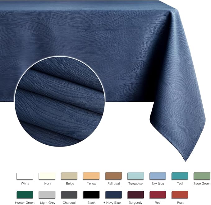 maxmill Jacquard Table Cloth Waving Pattern Water Resistant Wrinkle Resistance Heavy Weight Soft Tablecloth for Kitchen Dinning Tabletop Decoration Oblong 60 x 140 Inch Navy Blue