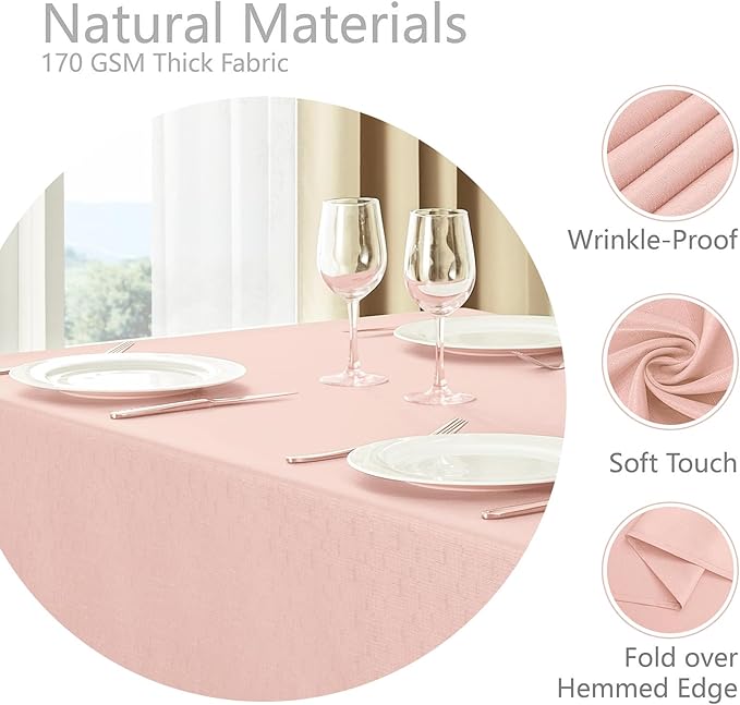 2 Pack Rectangle Tablecloth, 52x70 inch, Water Resistant Wrinkle Free Linen Textured Table Cloth Washable, Decorative Fabric Table Cover for Dining, Party and Camping, Pink