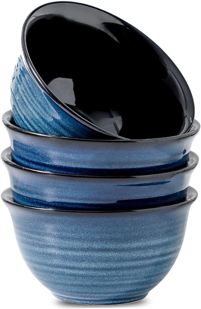 MEKY Soup Bowls Set of 4,40 OZ Large Ceramic Cereal Bowls, 7 Inch Deep Serving Bowls for Ramen, Pho, Salad, Pasta, noodles, Decor and Housewarming Gift, Dishwasher & Microwave Safe, Blue