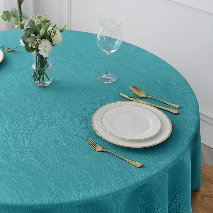 maxmill Jacquard Round Table Cloth Swirl Design Waterproof Antiwrinkle Spillproof Heavy Weight Soft Tablecloths for Circular Table Cover and Kitchen Dinning Tabletop Round 70 Inch Teal