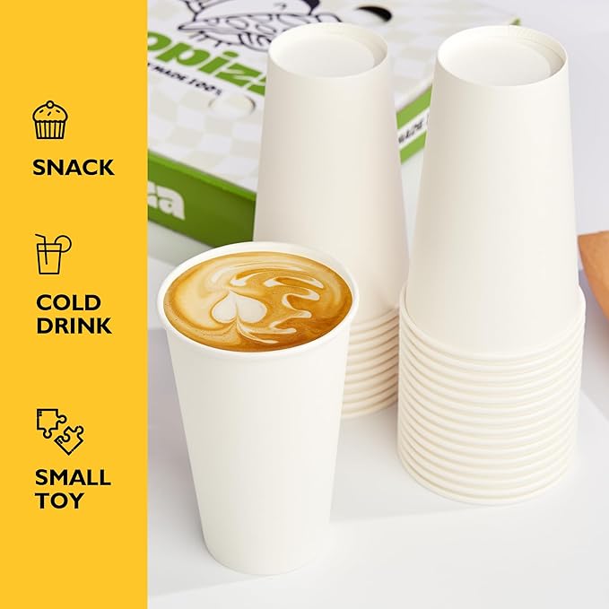[200 Pack] 16 oz Coffee Cups, Disposable Paper Coffee Cups, Hot Coffee Cup, Perfect for Party, Picnic, Travel, and Events