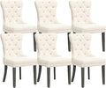 KCC Boucle Dining Chairs Set of 6, Upholstered High-end Tufted Dining Room Chair with Nailhead Back Ring Pull Trim Solid Wood Legs, Contemporary Nikki Collection Modern Style for Kitchen, Cream