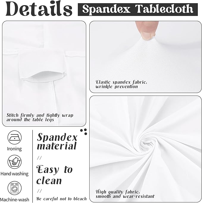 HAISIWLKJ 3 Pack Table Cloth 8ft White Tablecloths for Rectangle Folding Table Spandex Fitted Stretch Cover Wrinkle Resistant Washable Protector for Party, Wedding, Banquet, Festival.