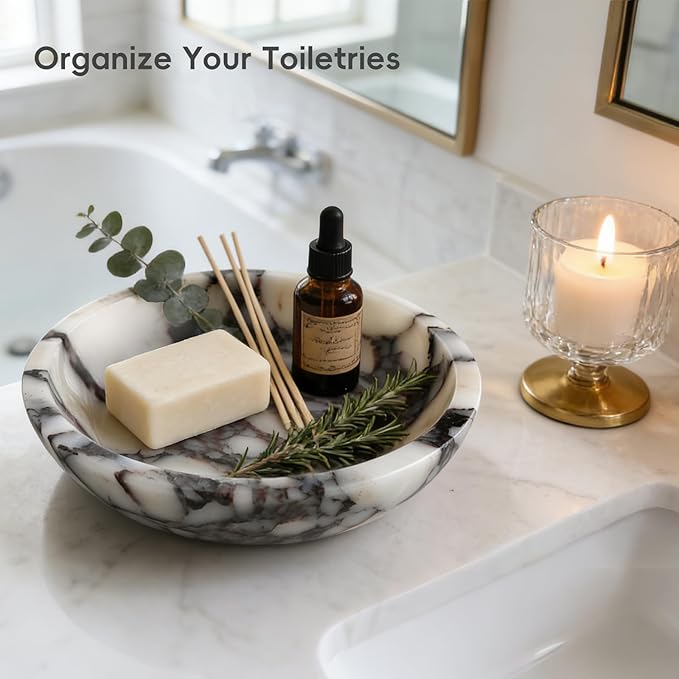 Decorative Bowl for Home Decor – Marble Fruit Bowl, Key Holder Tray with Marble Finish, Entryway Table Organizer, Kitchen Countertop & Coffee Table Centerpiece