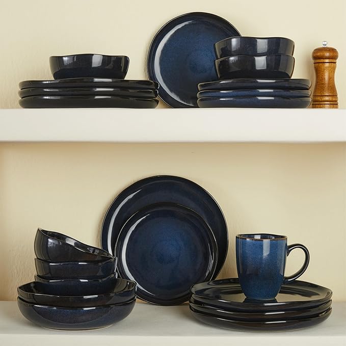 Ceramic Dinnerware Sets, Microwave Safe Plates and Bowls Sets, Kitchen Dishes Set for 4, Unbreakable & Dishwasher Safe Tableware, Everyday Use, Starry Blue