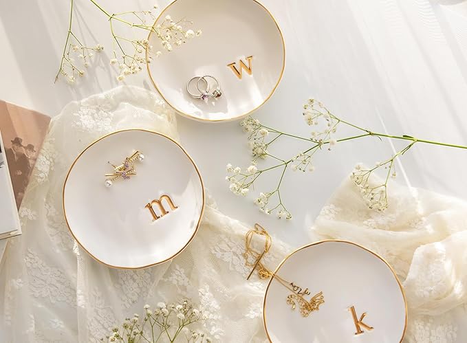 COLLECTIVE HOME - Ceramic Jewelry Tray, Decorative Trinket Dish for Rings Earrings Necklaces Bracelet Watch Keys, Birthday Mother's Day Christmas Gift for Women, 4.75", Glossy (m)