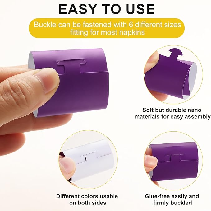 Christmas Napkin Rings Set of 50, 2 Colors in 1, Reusable Adjustable Napkin Bands for Holiday Parties, Wedding, Thanksgiving Table Decor, Waterproof Tear-Proof (Purple) Great Gift Idea