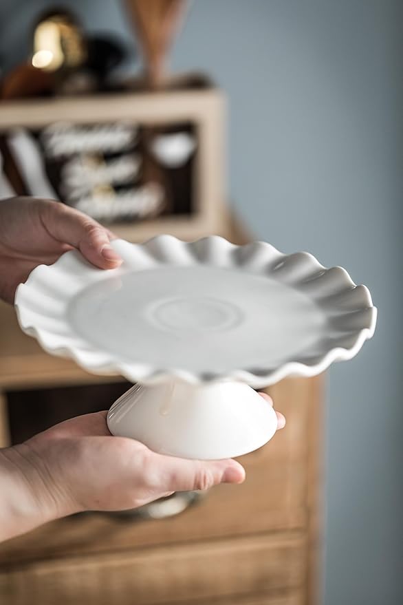 Small Cake Stand for Cupcakes, Donuts, 8 Inch Porcelain Cake Stand for Dessert Table, Vintage Cupcake Platter for Tea Party Decorations, Mini Dessert Display Stand - for 6" Cakes