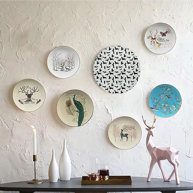 Ceramic Plates, Dog Lover Decorative Ceramic Plates, Monochrome Dachshunds in Numerous Stances Active Life, 6 Inch, for Dining, Parties, Wedding, Black White