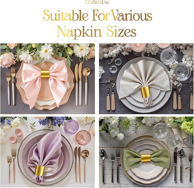 Christmas Napkin Rings Set of 200, 2 Colors in 1, Reusable Adjustable Napkin Bands for Holiday Parties, Wedding, Thanksgiving Table Decor, Waterproof Tear-Proof (Brushed Gold) Great Gift Idea