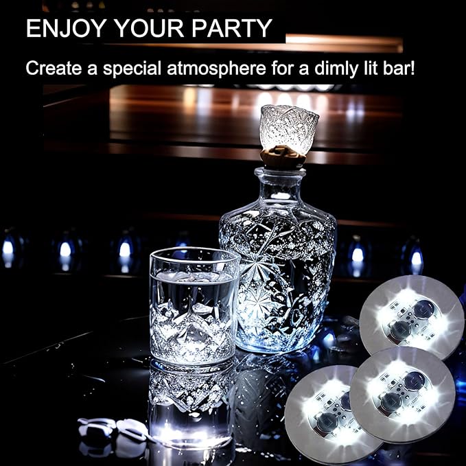 LED Coaster White,36 Pack Light Up Coasters,Wine Bottle Lights Coaster Discs for Drinks,Flash Cup Coaster Flashing Shots Light (White)