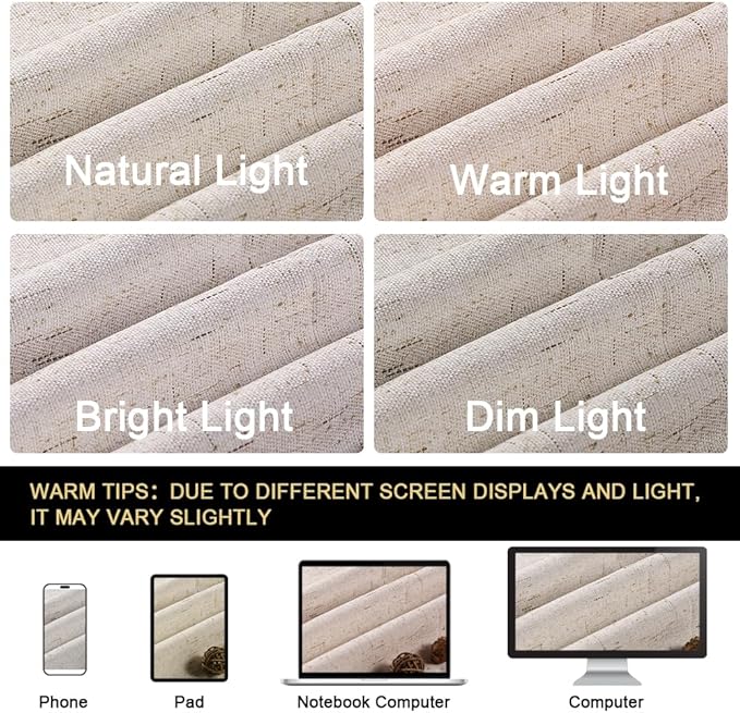 PrinceDeco Linen Blackout Curtains for Bedroom 108 Inches Long Thermal Insulated Textured Blackout Curtains for Living Room Grommet Heat and Full Light Blocking Drapes 2 Panels, Natural, 52x108 Inch