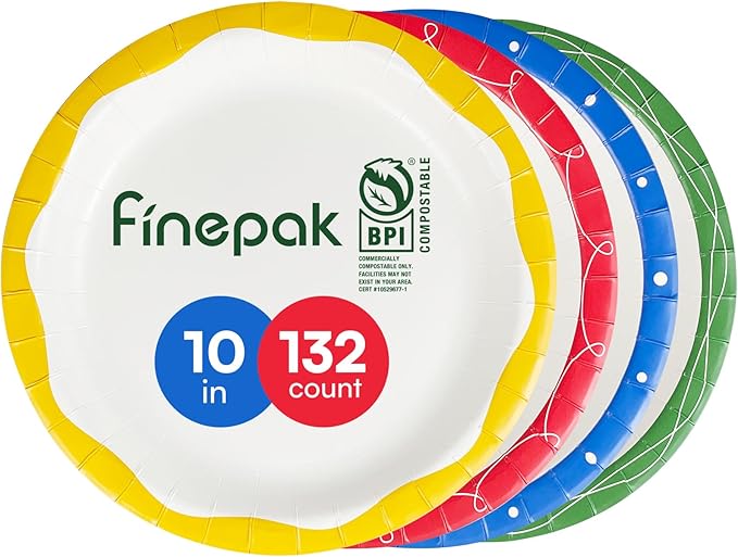Paper Plates 10 Inch,132PCS Paper Plates Bulk with 4 Type of Printed Rims, Heavy Duty & Disposable Plate for Family Gatherings,BBQ,Graduation/Retirement Party, Birthday, Wedding