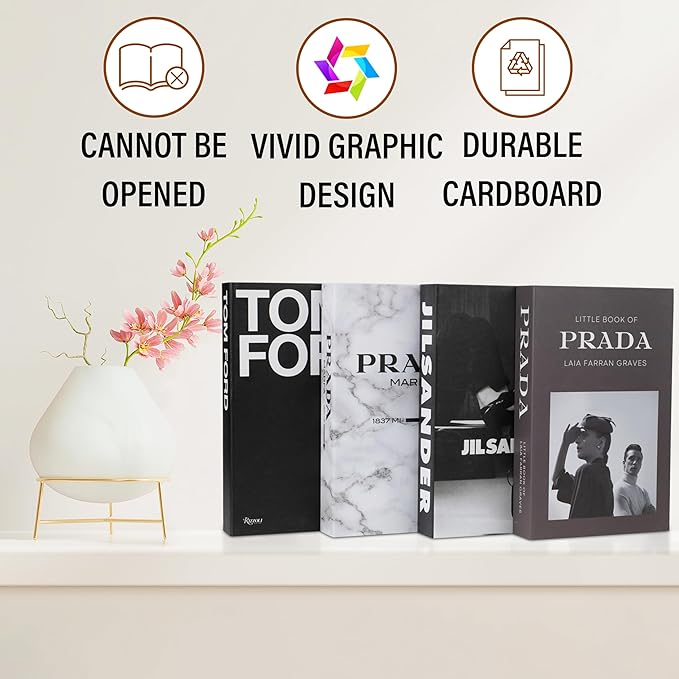 Marble Large | 4 PCS Faux Decorative Books for Home Decor | Not Real Books (Cardboard Boxes) | Coffee Table, Bookshelf & Shelf Styling Display Props for Living Room, Office