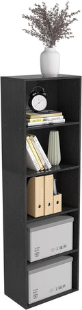 Wooden 5 Cube Storage Organizer, Black 5 Tier Bookcase Bookshelf Freestanding Storage Display Organizer, Versatile Cubes Open Shelf and Cubby Unit for Living Room, Home Office, Dinning Room 15.7inch