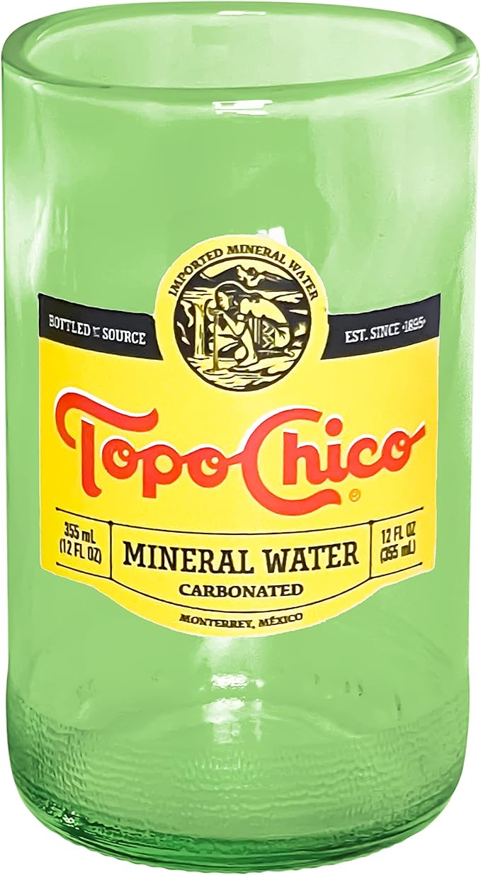 Topo Chico Drinking Glasses Green 8 Fl Oz Fire Polished Smooth Rim Upcycled (Set of 2) Gift - Glassware Sets - Glass Tumbler - Water Cocktail Wine Whiskey Tequila Glass - Cup - Drinkware