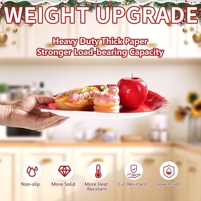 50 Pcs Red Oval Paper Plates 10"x12" Large Red Valentine's Day Plates Disposable Heavy Duty Valentines Day Platter for Chinese New Year Holiday Decorations Daily Dinner Wedding Birthday Party Supplies