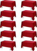 10-Pack Red Tablecloths for Rectangle Tables, 60 x 120 Inches, Stain-Resistant Polyester Fabric for 6 Foot Tables - Washable Table Covers for Weddings, Banquets, Birthday Parties, Events