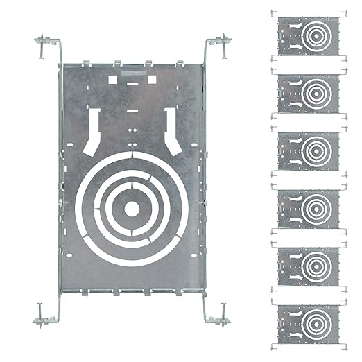 ASD New Construction Mounting Plate with Round Holes - 3/4/6 Inch Adjustable LED Recessed Lighting Housing with Extendable Hanger Bars, Shallow Wafer Light Bracket, Mounting Kit with Notches, 6 Pack