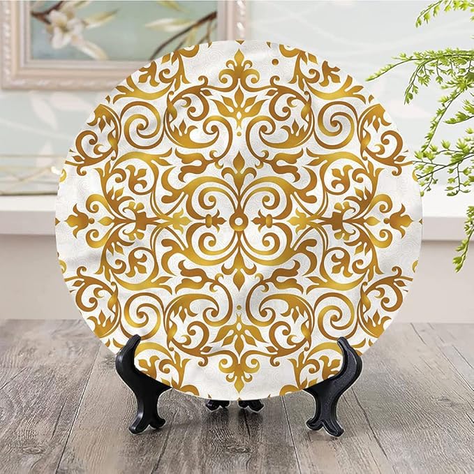 Ceramic Plates, Victorian Decorative Ceramic Plates, Victorian Lace Floral, 7 Inch, for Dining, Parties, Wedding, Golden