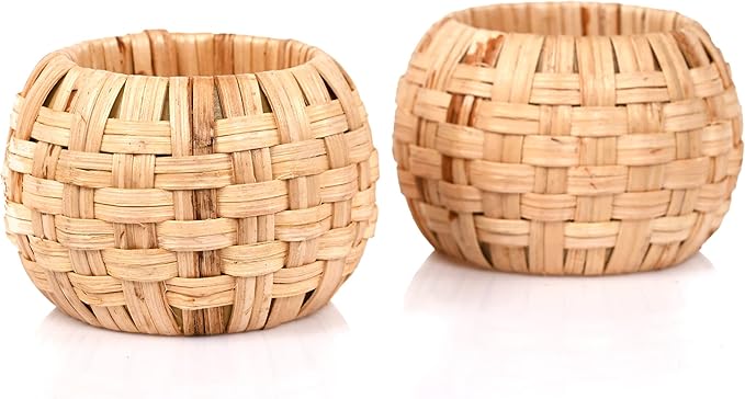 ALPHA Living HOME Farmhouse Napkin Rings - Rustic Natural Cane & Jute Serviette Holders for Elegant Table Decor, Weddings, Thanksgiving, and Everyday Dining- Set of 12 (Natural)