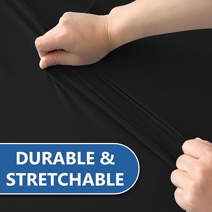Spandex Table Cloths for 8 Foot Rectangle Tables-4 Pack Fitted Stretch Black Table Covers-Elastic Folding Tablecloths for Party, Vendor Booth Display, Banquet Buffet Event, Craft Trade Show