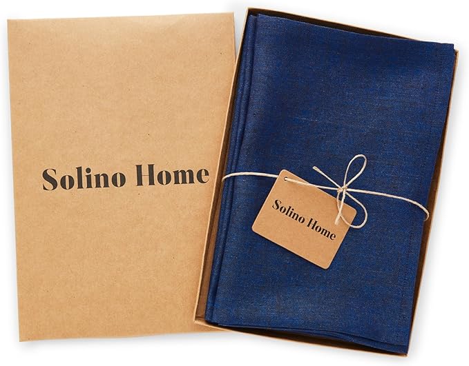 Solino Home Linen Napkins Set of 4-100% Pure Linen Royal Blue Dinner Napkins Cloth 20 x 20 Inch - Athena, Handcrafted and Machine Washable