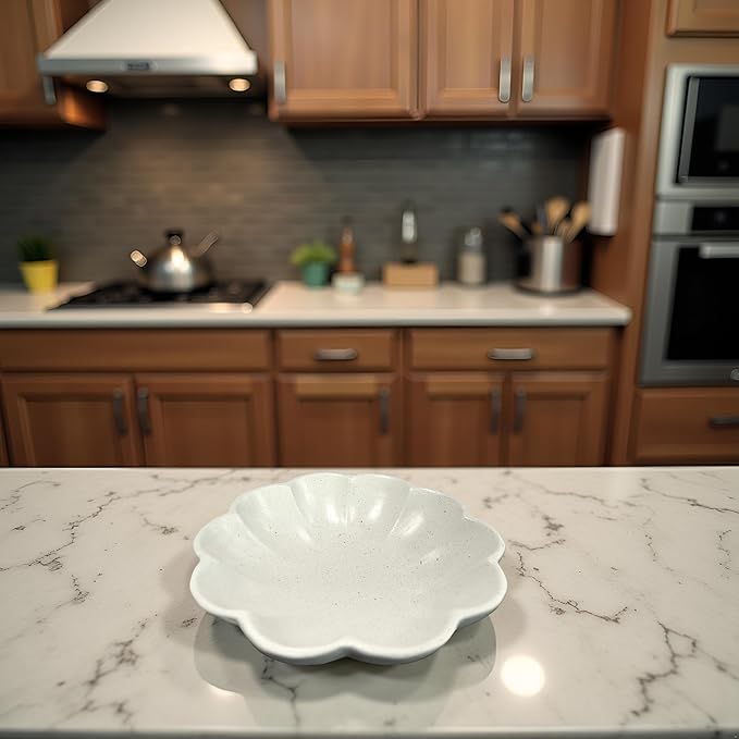 Large Handmade Decorative Bowl decor, Scalloped Pedestal Bowls for Modern Home Decor,Ruffle Decor,Stylish Key Bowl for Entry Table,Decorative Fruit Bowl for Kitchen Counter,Light Gray