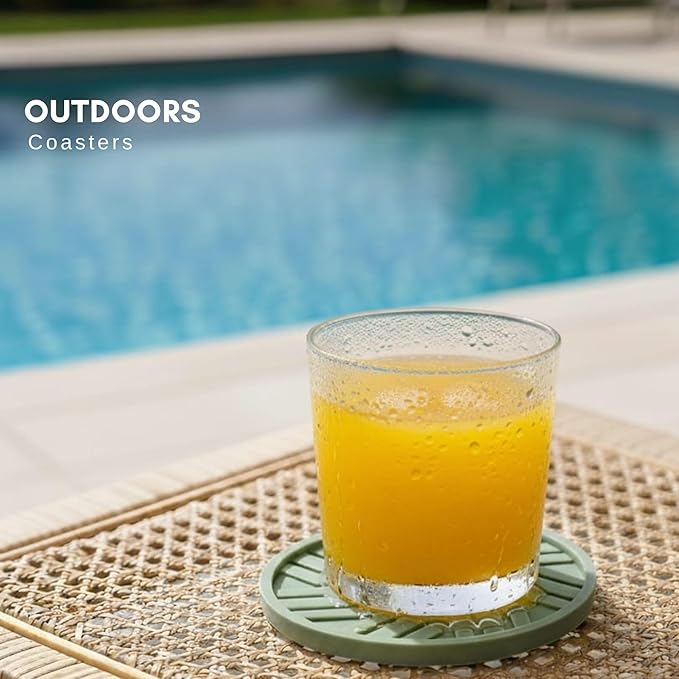 Silicone Coasters Set of 6 with Holder - Unique and Modern Pattern for Prevent Sticking from Cups Coffee Table, Home, Office, bar Decor, Sage Green