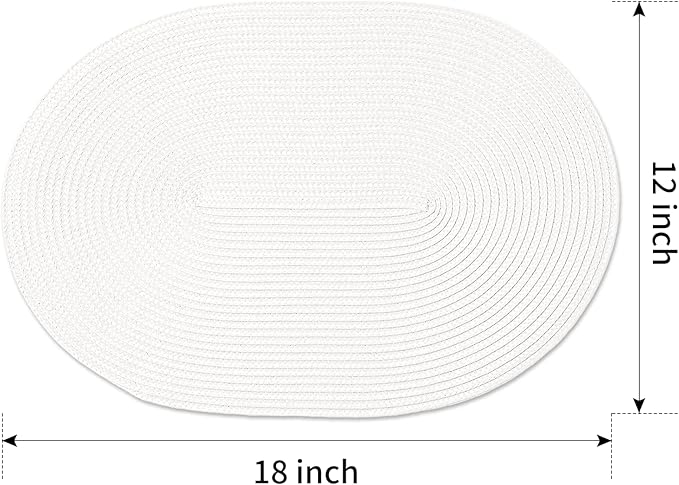FunWheat Oval Braided Placemats Set of 4 Table Mats for Dining Tables Washable Heat Resistant Place Mats for Indoor Outdoor Use 12 x18 Inch(Oval White, 4pcs)