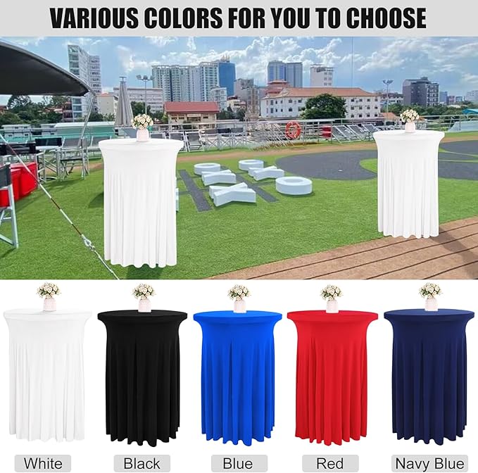 4 Packs 32 x 43 Inch Spandex Round Cocktail Table Skirts Stretch Cocktail Table Cover Fitted for High Top Tables for Wedding Bar Party Banquet (White)